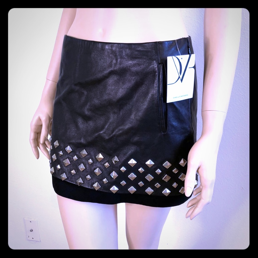 Diane von Furstenberg Black Leather Skirt 2 NWT
